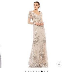 Mac Duggal Elegant Floral Maxi Dress in Cream and Silver